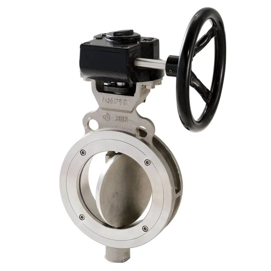 NAF-Torex stainless steel butterfly valve with manual gearbox, suitable for precise shut-off and isolation in process industries.